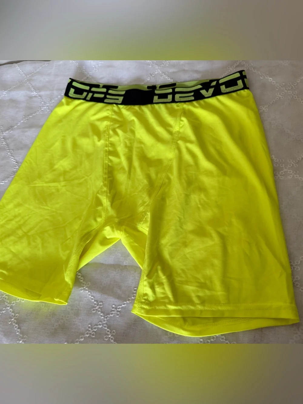 Neon Yellow Compression Shorts with Branded Waistband